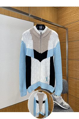 ルイヴィトンスーパーコピー 刺繍入りカラーブロックジッパーニットカーディガン