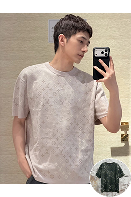 ルイヴィトン クラシックなモノグラム柄ジャカードニット半袖Tシャツ