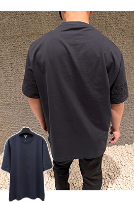 ロエベコピー 無地レーザーエッチング柄クルーネック半袖Tシャツ