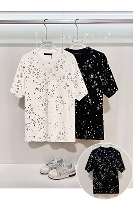 ルイヴィトン 全面モノグラムグラフィティラインストーンレターロゴ半袖Tシャツ