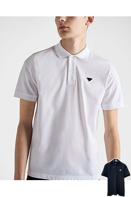 プラダ カラーブロックのスチールロゴビジネス半袖ポロシャツ