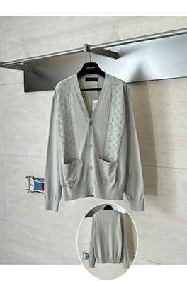 ルイヴィトン Monogram 透かし彫りジャカードパッチワークニットカーディガン