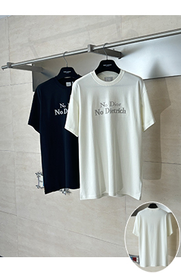 ディオール No Dior No Dietrich コットンレター刺繍クルーネック半袖Tシャツ