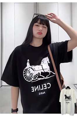 セリーヌコピー CELINE キャリッジシリーズ ヘビーウェイトプリント 半袖Tシャツ