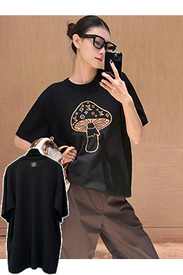 ルイヴィトンコピー スタイリッシュなマッシュルームインレイクルーネック半袖Tシャツ