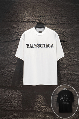バレンシアガブランドコピー Balenciaga ヘクラシックなヘビーデューティープリントアップリケ刺繍半袖Tシャツ
