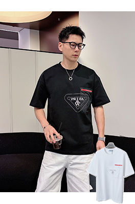 プラダブランドコピー PRADA クラシックな男の子刺繍半袖Tシャツ