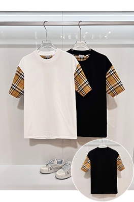 バーバリースーパーコピー クラシックなパッチワークの内側にチェック柄の袖ロゴ入りの半袖Tシャツ