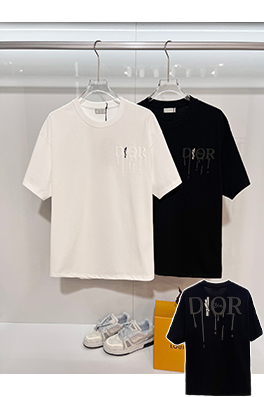 ディオールブランドスーパーコピー DIOR カラーブロックの浮き彫りテクスチャ刺繍レターロゴ半袖Tシャツ