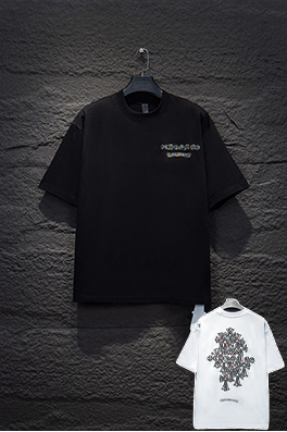 クロムハーツブランドコピー レザーラベル刺繍半袖Tシャツ