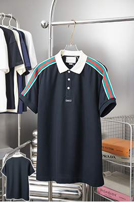 グッチスーパーコピー 刺繍ロゴカラー半袖ポロシャツ
