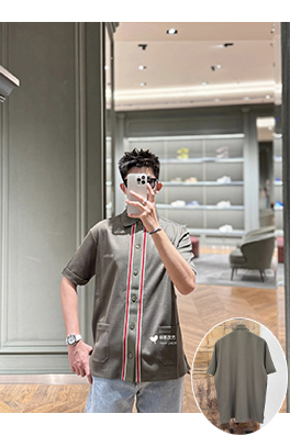 グッチ ウェビングボタンダウンカラー半袖シャツ