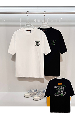 ルイヴィトン カラーブロック刺繍ロゴクルーネック半袖Tシャツ