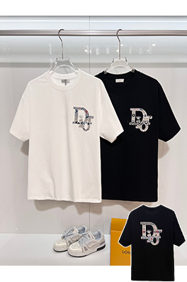 ディオール DIOR フロントとバックにハチのカラーブロック刺繍レターロゴがされた半袖Tシャツ