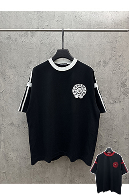 クロムハーツブランドコピー アメリカンスタイルのツートンカラーのアップリケ刺繍りカップル半袖Tシャツ