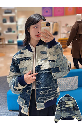 ルイヴィトン Nigo ジャカード織りの重工業なパッチワークのダメージデニムジャケット