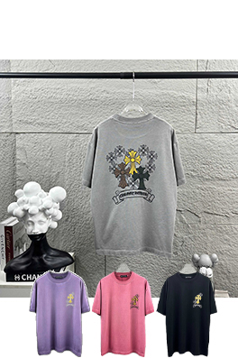 クロムハーツ 新モデルスタイルダメージとウォッシュヴィンテージ風フロッキー厚シリコン半袖Tシャツ