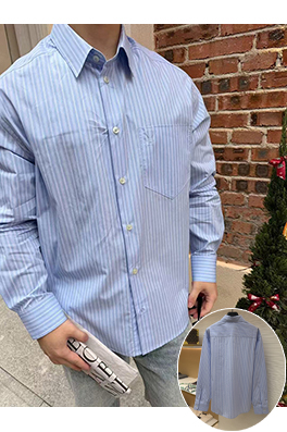 アミコピー 新モデルポケット付きストライプシャツ