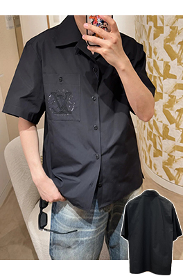 ルイヴィトンブランドコピー LV スパンコール刺繍入りポケット付き半袖シャツ
