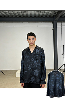 グッチ 花柄プリントの長袖襟付きシャツ