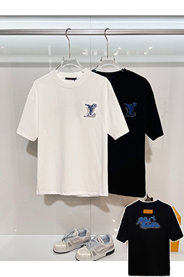 ルイヴィトン LV カラーブロックのウール刺繍入りクルーネック半袖Tシャツ