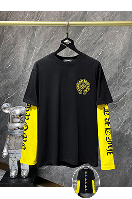 クロムハーツ カラフルなパッチワークレザーのクロスプリントフェイクツーピース長袖シャツ