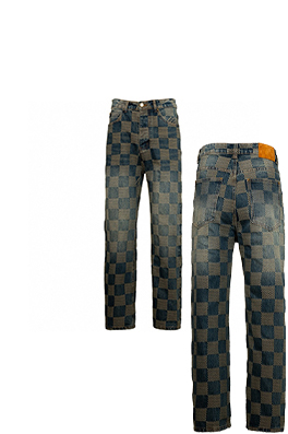 ルイヴィトンブランドコピー チェック柄のヴィンテージデニムパンツ