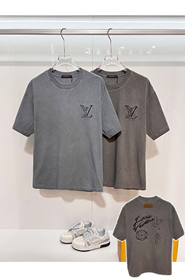 ルイヴィトン ダメージパッチワーク刺繍ロゴ入り半袖Tシャツ