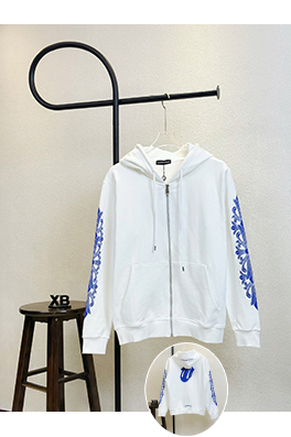 クロムハーツブランドスーパーコピー 大きな舌と麒麟の腕のプリントが入ったジッパー付きフードジャケット