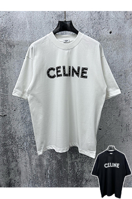 セリーヌ CELINE レターロゴ入りスタッズ付きカップル半袖Tシャツ