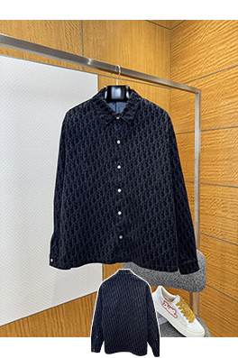 ディオールブランドスーパーコピー 全面プリントの襟付きシングルブレスト長袖シャツジャケット