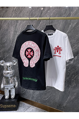 クロムハーツ ホースシュークロスの手作りアップリケ刺繍入り半袖Tシャツ