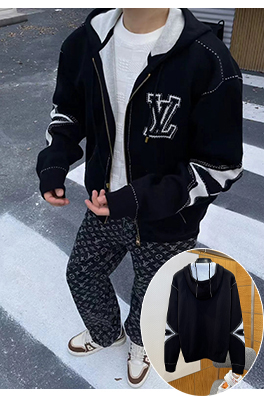 ルイヴィトンコピー LV インターシャ編みのジップアップカーディガン