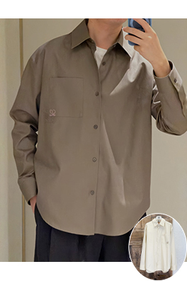 ロエベコピー 刺繍パッチポケット付き長袖シャツ