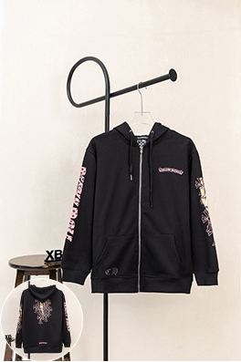 クロムハーツスーパーコピー コミックブックガールとのコラボレーション ジップアップ フード付き ドローストリングジャケット