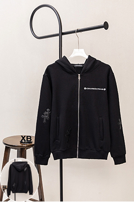 クロムハーツ レタープリントのマルチレザーラベルロゴ刺繍入りジップアップフード付きジャケット