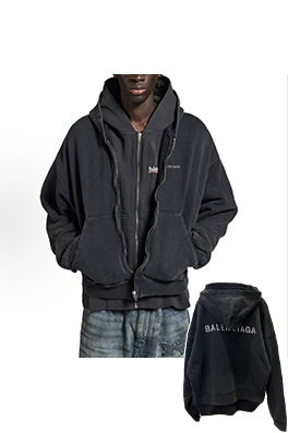 バレンシアガスーパーコピー BALENCIAGA ツーピース風のフード付きジップアップジャケット