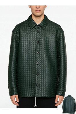 ボッテガヴェネタコピー ボタンダウンの織り襟レザージャケット