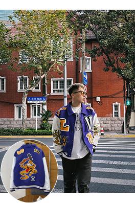 ルイヴィトンブランドコピー スタイリッシュな漫画パッチワークベースボールジャケット