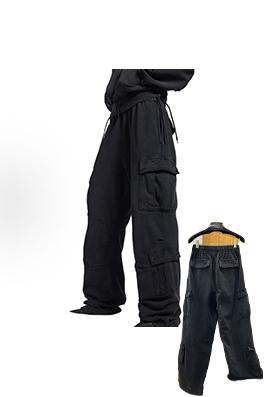 バレンシアガスーパーコピー 刺繍りダメージマルチポケットワイドレッグカーゴパンツ