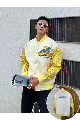 ルイヴィトン カラーブロックプリントのシングルブレストベースボールジャケット