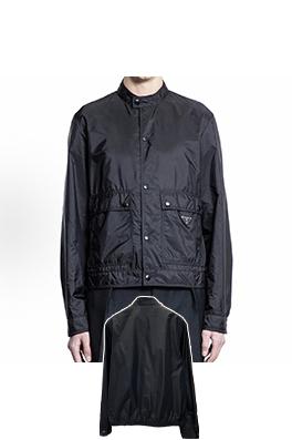 プラダブランドスーパーコピー エナメルの三角形ロゴ入りスタンドカラーワークジャケット