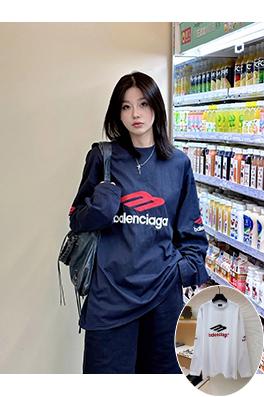 バレンシアガコピー Balenciaga 文字刺繍りクルーネック長袖シャツ