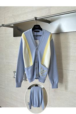 ルイヴィトン 新モデルロゴ刺繍入りカラーブロックVネックニットカーディガン