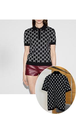グッチ 全面ジャカードニットの半袖ポロシャツ