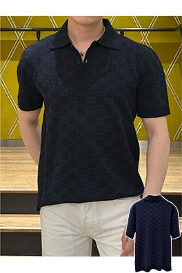 グッチコピー 全面ジャカードニットの半袖ポロシャツ