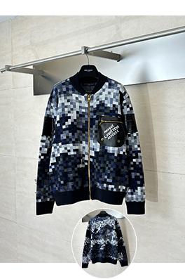 ルイヴィトンコピー ピクセルチェック柄ジャカードニットジップアップジャケット