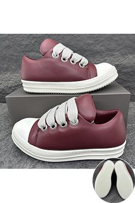 リックオウエンス JUMBO LACE バーガンディ色のローカットスニーカー