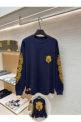 クロムハーツ 背中に黄色の蔓の剣の紺色の長袖シャツ
