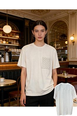 ボッテガヴェネタスーパーコピー 織りのトリムが付いた半袖Tシャツ